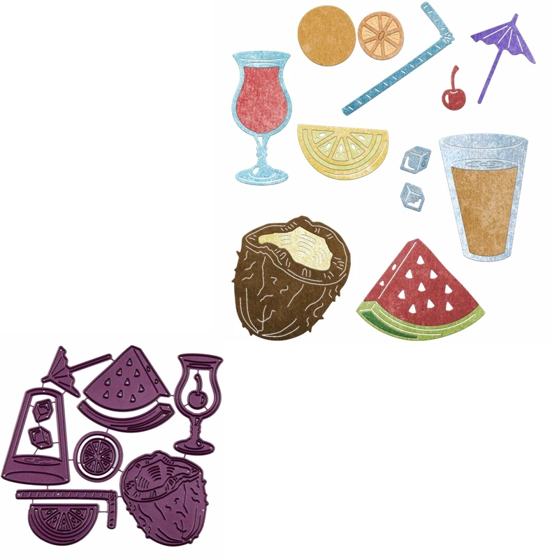 3D продукты и напитки высечки для изготовления открыток лимон вишня арбуз кокос