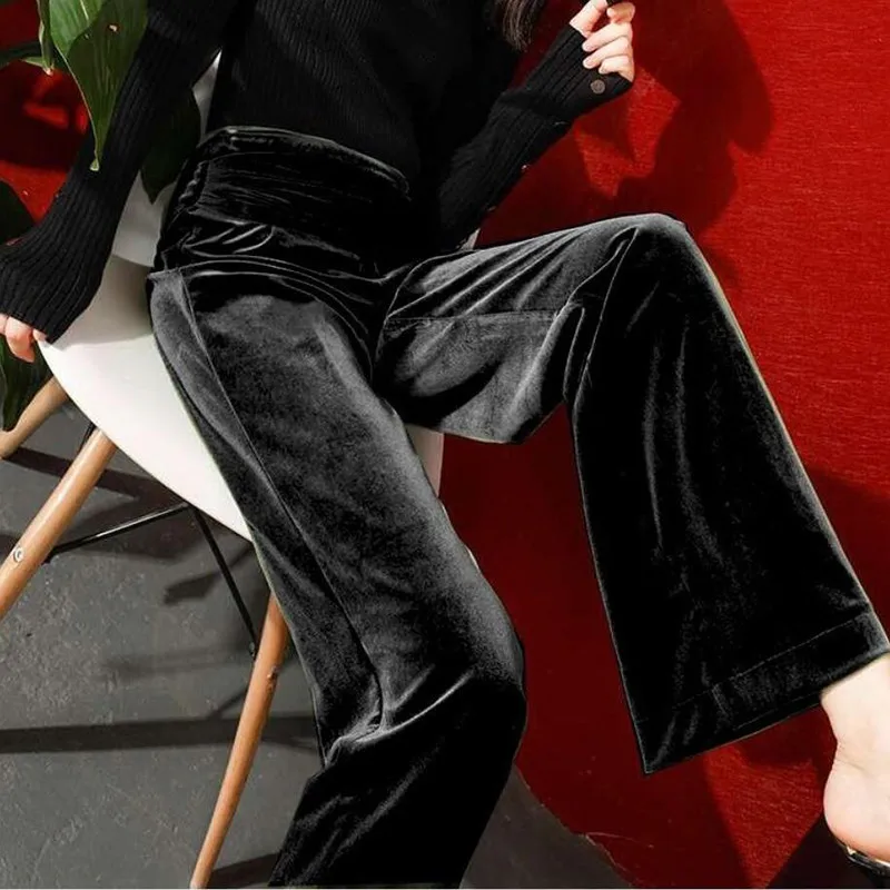 

Streetwear Letter Joggers Sweatpants Long Trousers autumn Plus Size Slik Wide Leg Velvet Pants Elastic high Waist Women