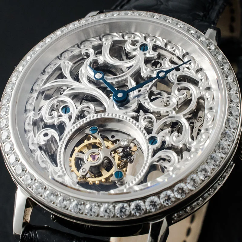 2020 Мужские механические часы с каркасом Diamond Tourbillon ST8000 ручным ветром сапфировым