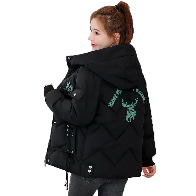 Korean cotton-padded jacket ladies printed parka women's short hooded coats loose thick warm winter down cotton outerwear KW15 | Женская