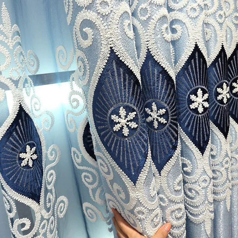Embroidered Cloth Blue Curtains for Bedroom Screens Windows Living Dining Room | Дом и сад