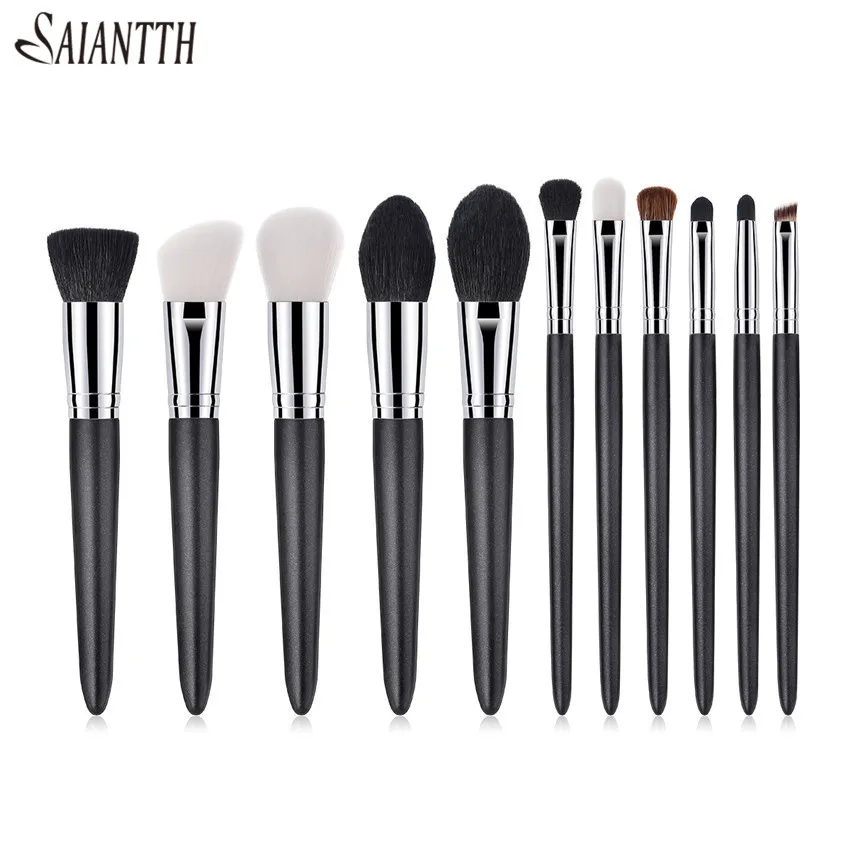 

SAIANTTH goat hair 11pcs makeup brushes set PVC pearlescent wooden handle make up tool pincel maquiagem foundation eyeshadow kit