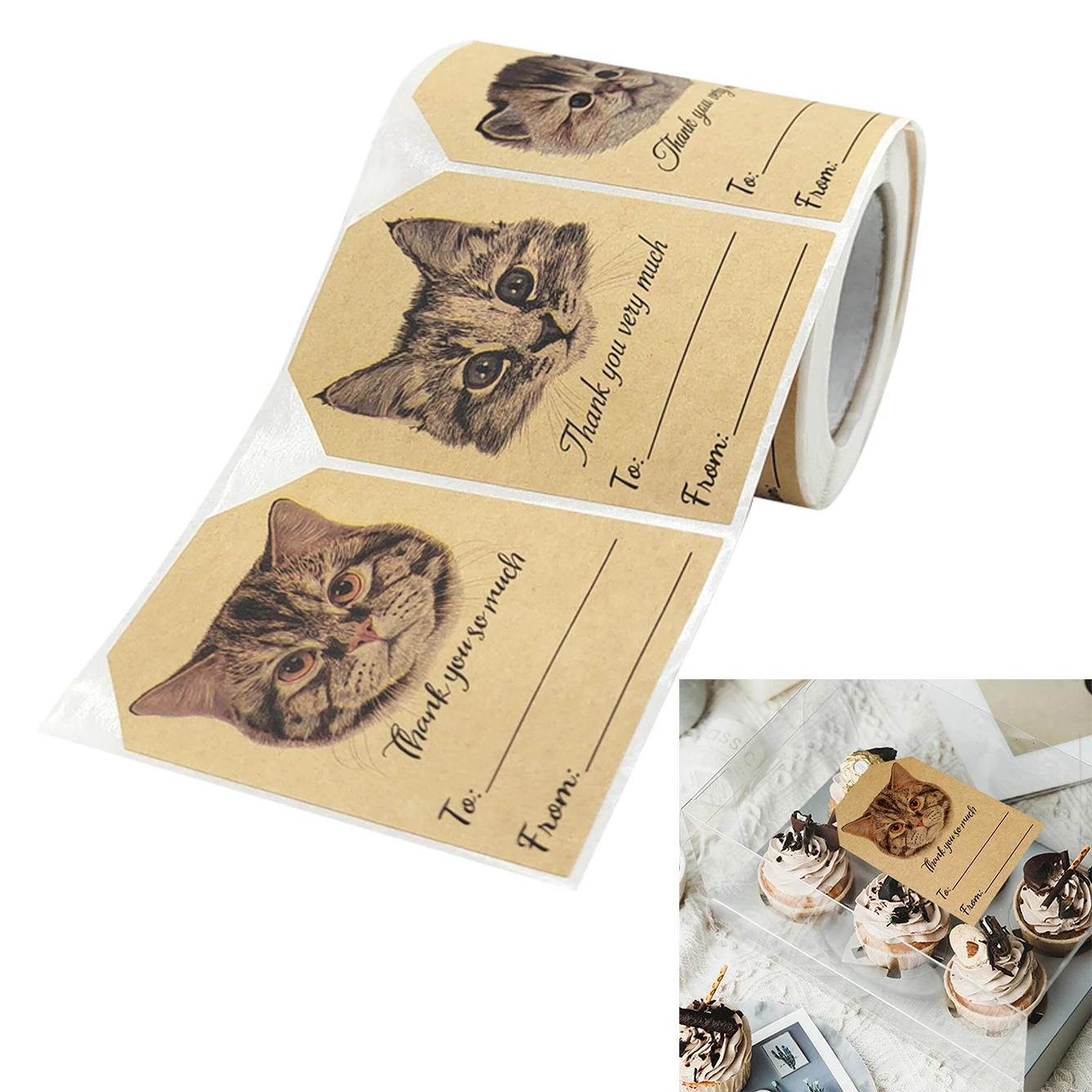 

250pcs 5*7.5cm Cute Cart Kraft Paper Stickers Thank You So Much Decoration Label DIY Gift Wrapping Stationery Stickers