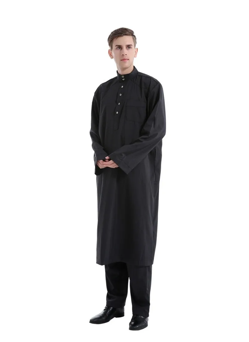 

Muslim Robe Arab Men Thobe Ramadan Costumes Solid Arabic Pakistan Saudi Arabia Eid Turkey Abaya Male National Islamic Clothing
