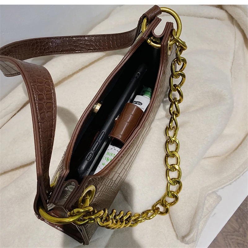 

Women Leather Handbags Luxury Brand Crossbody Totes 2020 New Fashion Alligator Big Chain Baguette Lady's Shoulder Messenger Bags