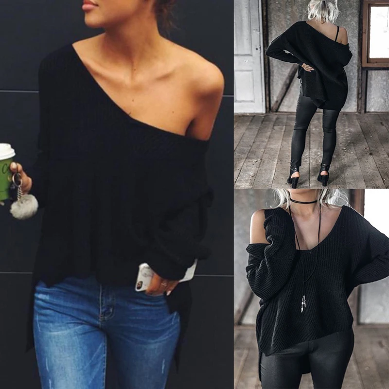 Пуловер женский трикотажный с v-образным вырезом и длинными рукавами на