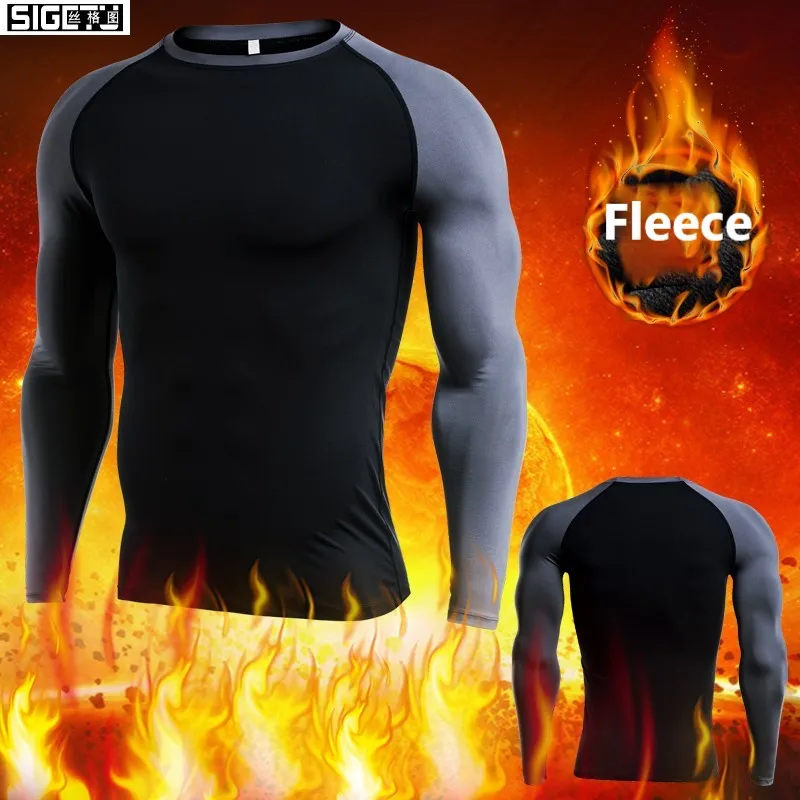 Мужская теплая рубашка мужские футболки для бега флисовые Зимние Теплые Топы с