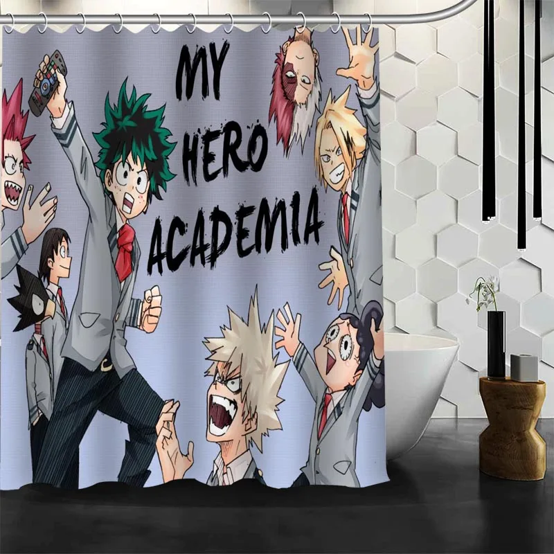 

100% Polyester Fabric Custom My Hero Academy Anime Shower Curtain Modern Bathroom Curtain Waterproof With Hook Bath Curtain