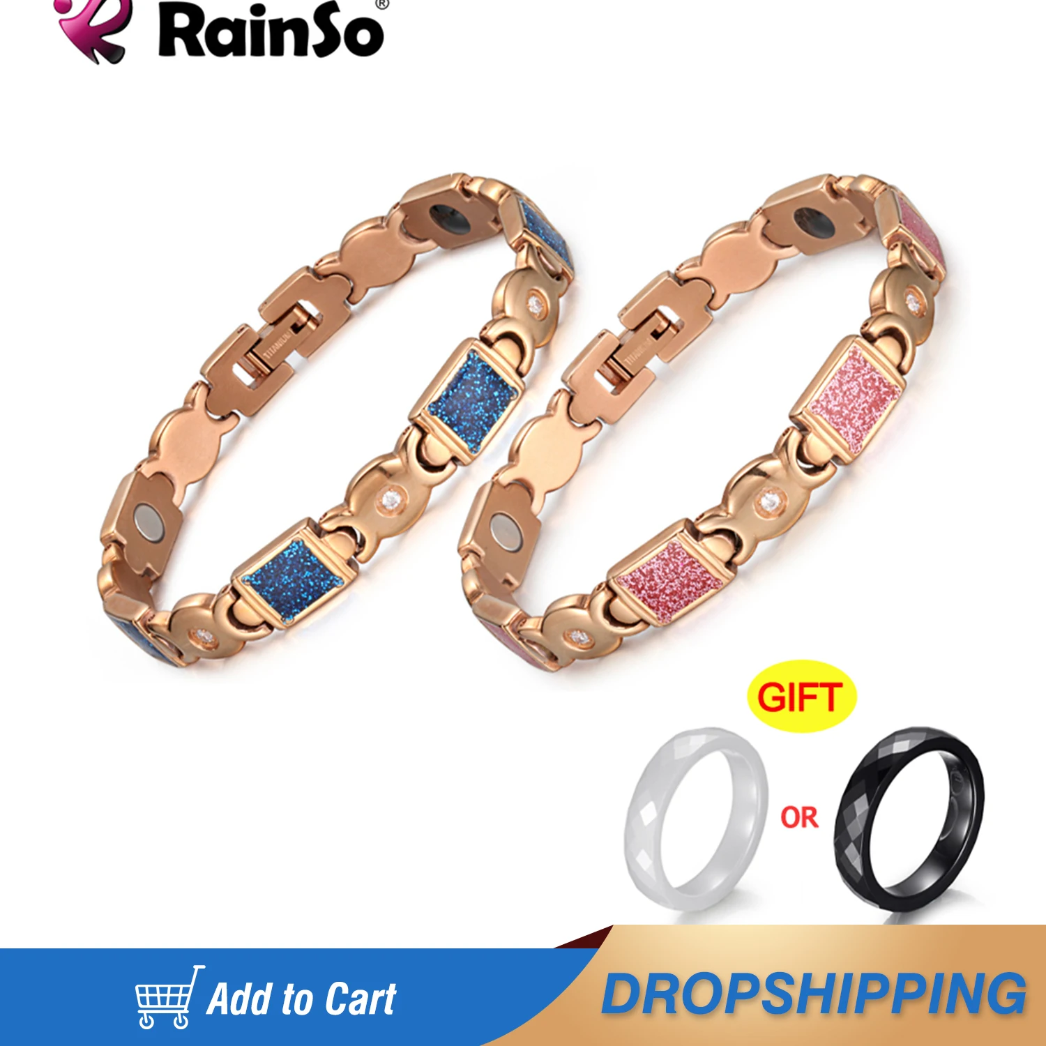 

RainSo New Arrival Women's Bracelet Magnetic Negative ions Stainless Steel Bracelets Rose Gold Rhinestones Femme Gifts
