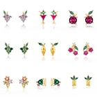 серьги женские  пирсинг обманка  jewelry-accessories  2021 трендовые милые мини серьги-гвоздики в виде вишни винограда, блестящие серьги Стразы для женщин, подростков, девочек, маленькие серьги, клипсы для пирсинга