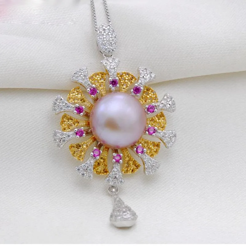 

MeiBaPJ New Fashion 10-11mm Big Real Freshwater Pearl Flower Pendant Necklace 925 Sterling Silver Fine Wedding Jewelry for Women
