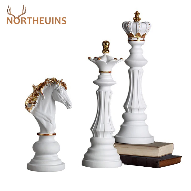 Шахматы NORTHEUINS из смолы, аксессуары для настольных игр, ретро эстетическое комнатное украшение для интерьера, домашнее украшение, скульптура шахматного типа - изображение