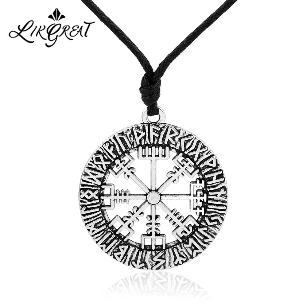 Ожерелье с подвеской LIKGREAT Runes Compass Viking Vegvisir старинное винтажное открытое круглое