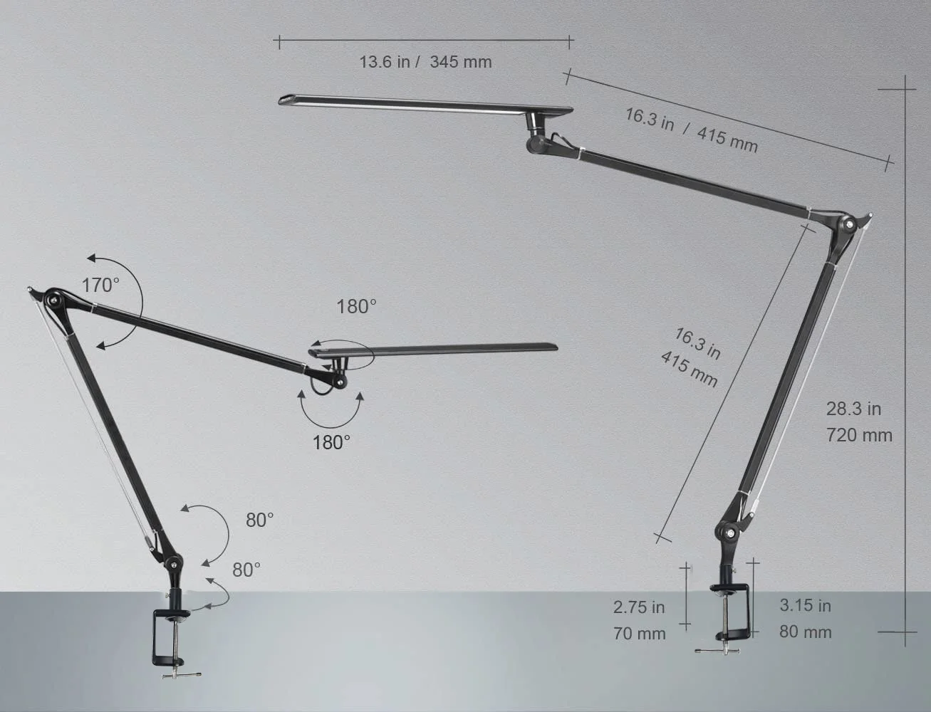 Long Swing Arm Architect LED Desk&Task Lamp  With Stepless Dimmable &3 Light Modes Function And  Adjustable For Any Application images - 6