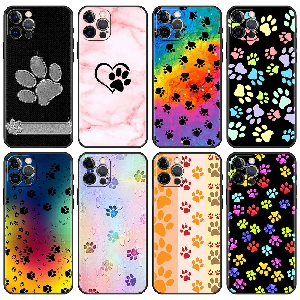 

Luxury Soft Case For Apple iPhone 13 12 Mini 11 Pro 7 XR X 6 6S XS Max 5 5S SE 8 8S Plus Tpu Phone Cover Dog Footprints Dog Paws