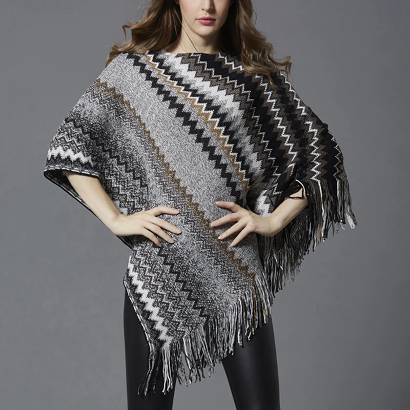 2019 Wavy Striped Cloak Coat for Women Casual Loose Batwing Sleeve Short Capes Knit Ponchos Sweater Famale Spring Clothing YL419 |