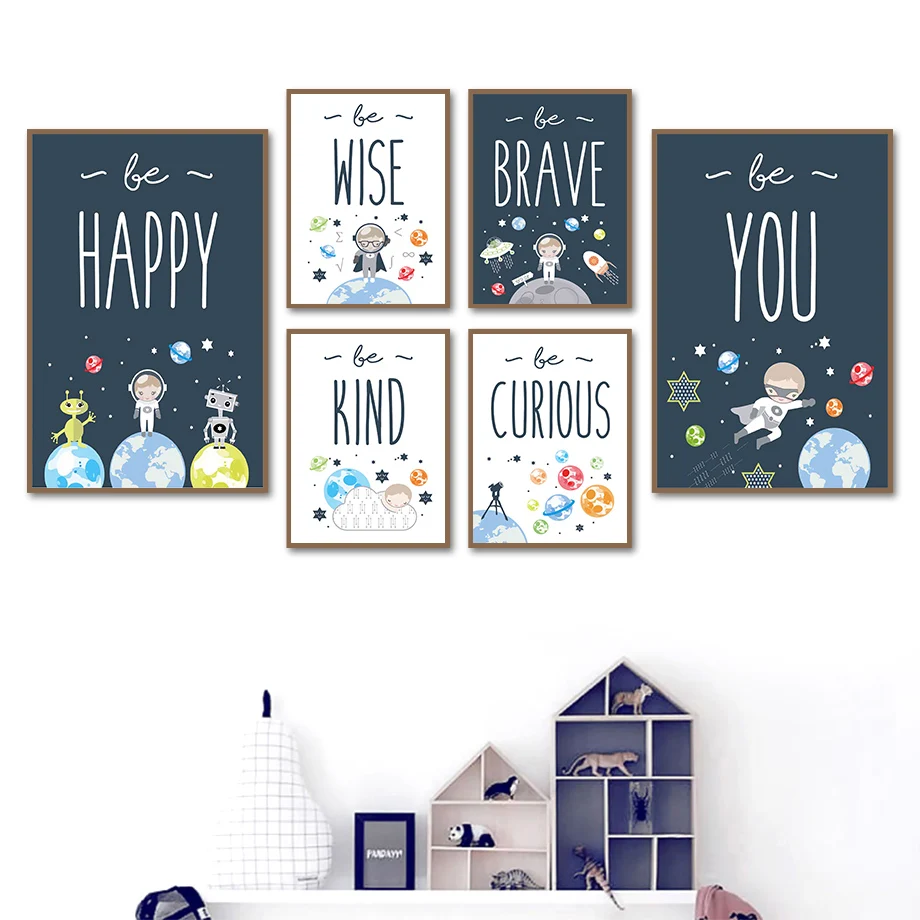 

Spaceship Rocket Astronaut Alien Space Planet Wall Art Canvas Painting Nordic Posters And Prints Wall Pictures Kids Room Decor