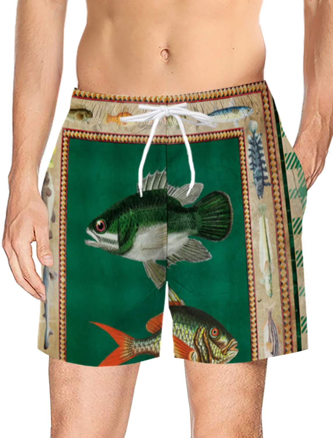 Геометрические текстуры рыбы зеленый плед ретро мужские спортивные