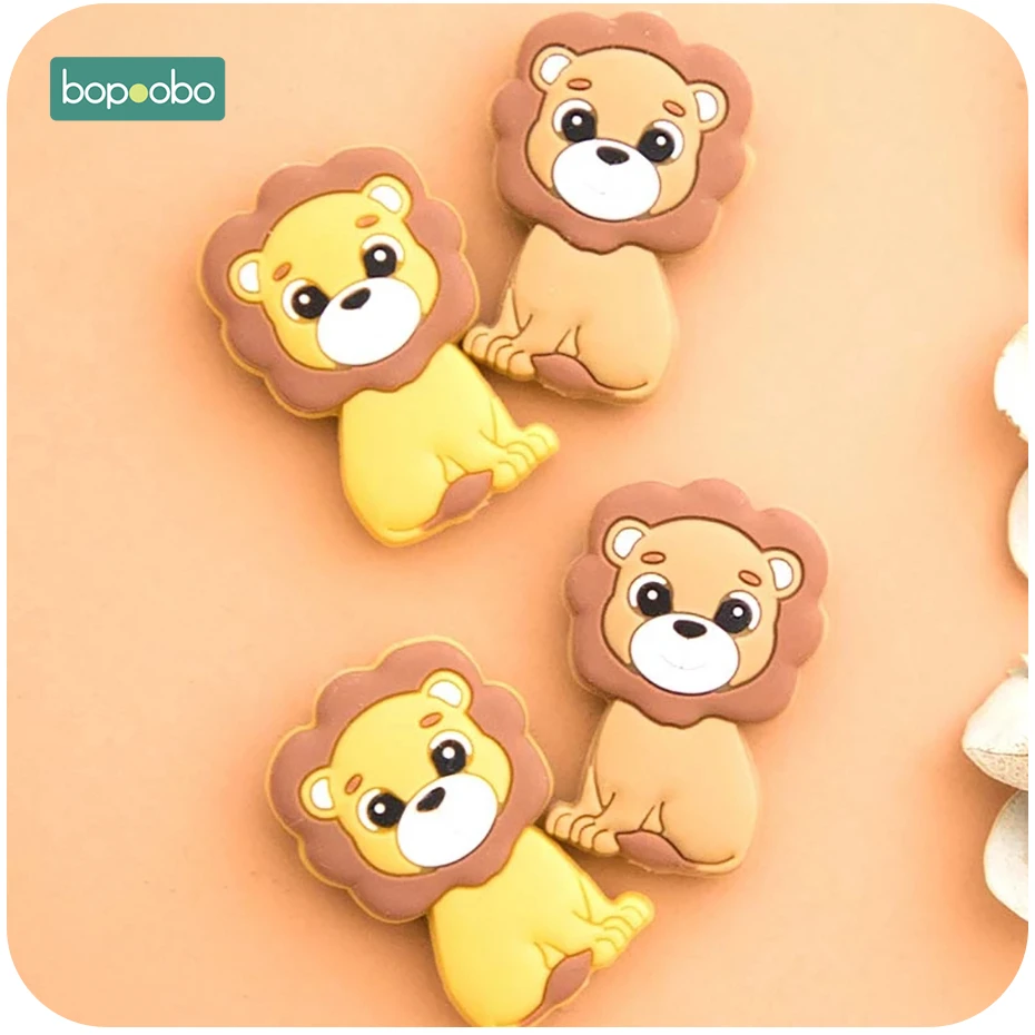 Bopoobo 3 шт. Силиконовые Прорезыватели для еды силиконовые мини бусины в форме льва Bpa Бесплатно Детские Прорезыватели Для DIY Соска-подвеска грызуны бусины