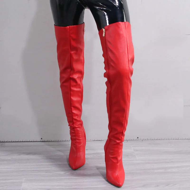 

Sexy Pointed Toe Thigh Women Boots High Heels Over The Knee Side Zipper Plus Size 43 Boots 2021 Autumn Winter New Female Shoes