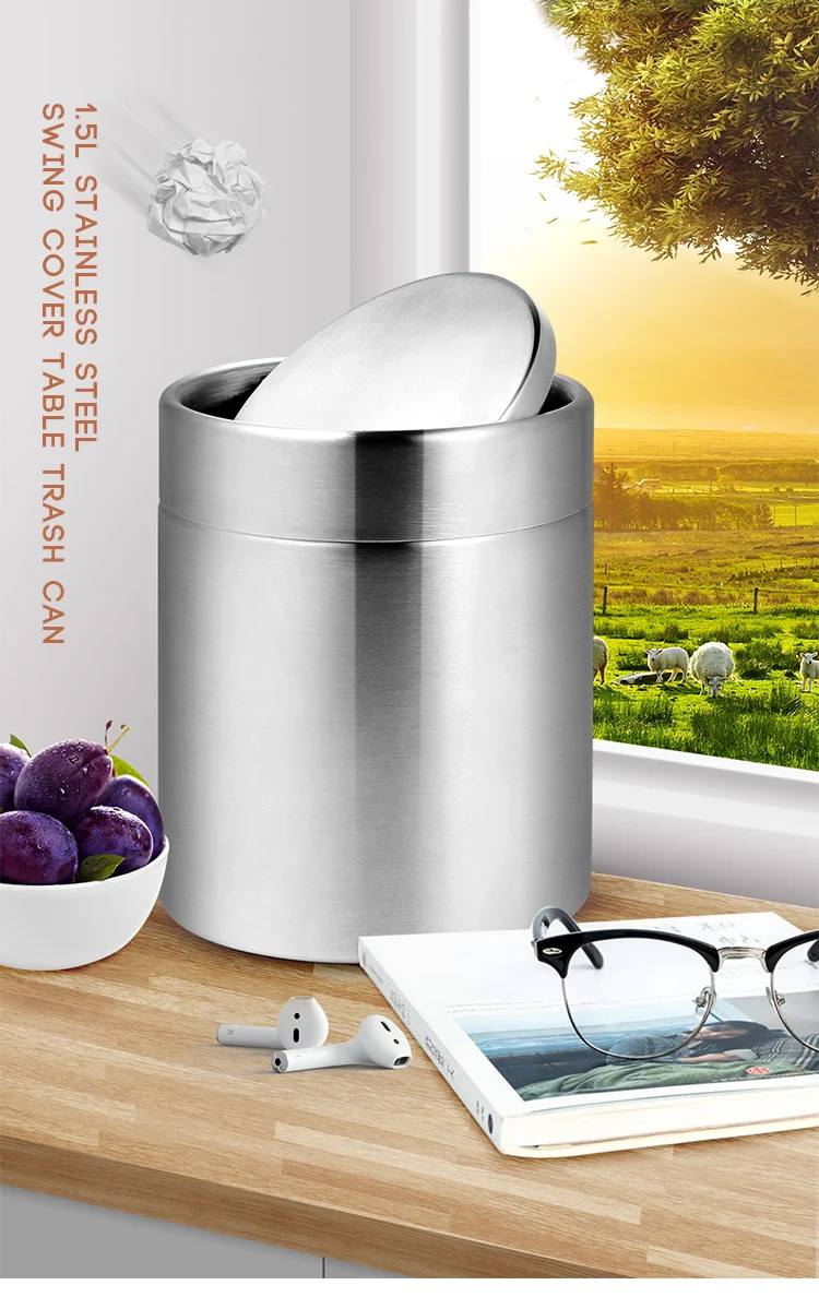 ORZ мини мусорный бак из нержавеющей стали л, автомобильный мусорный стол, мусорная корзина с поворотной крышкой, кухонная столешница, мусорная корзина для мусора