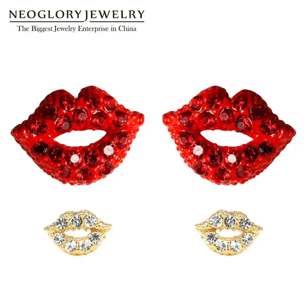 Neoglory,, горячая мода, ангел, поцелуй, губы, красный и белый, 2 пары, кристалл, серьги-гвоздики для женщин, корейский стиль, милые, массивные аксессуары