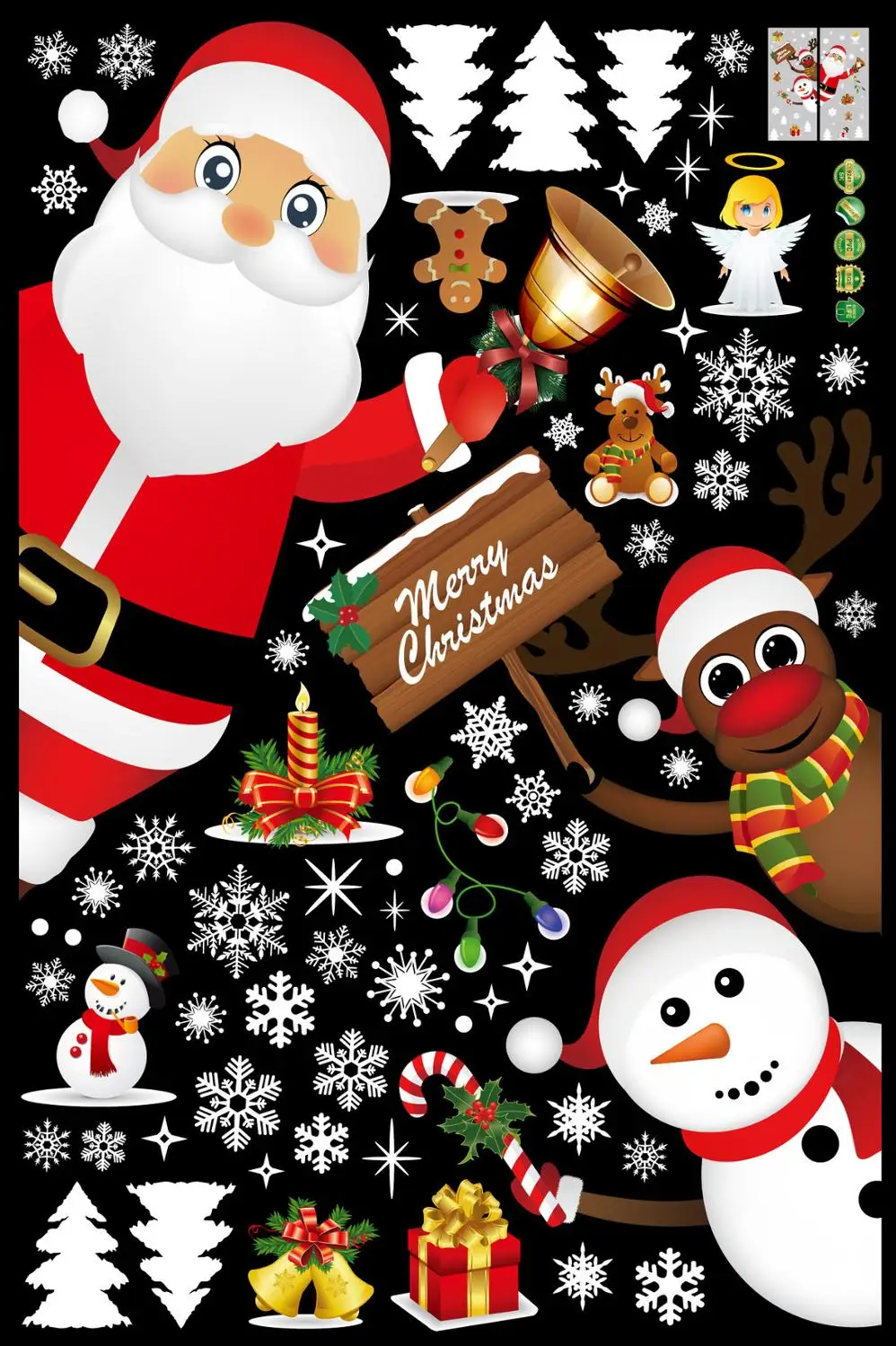 Рождественские наклейки для оконной витрины съемный Санта Клаус снеговик