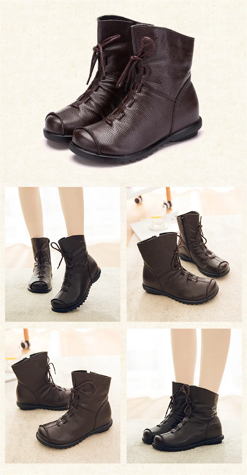 UPUPER Genuine Leather Women's Shoes Handmade Moccasins Shoes Women Booties High Quality Winter Shoes Warm Leather Ankle Boots