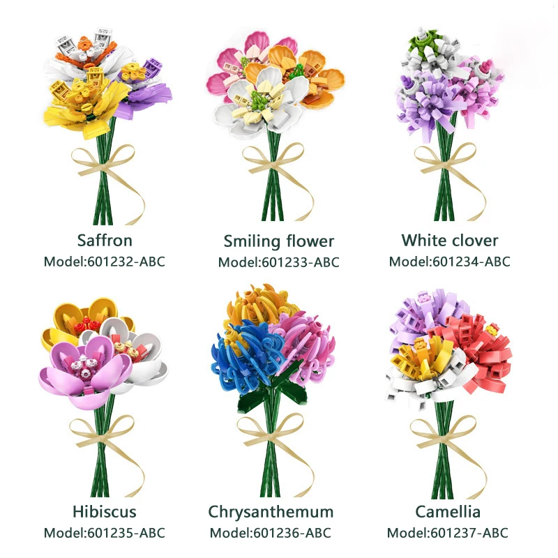 

Bouquet of flowers bonsai decorative dried blocks Assembly Small Particles DIY Bricks For Children's Puzzle Toys Gift
