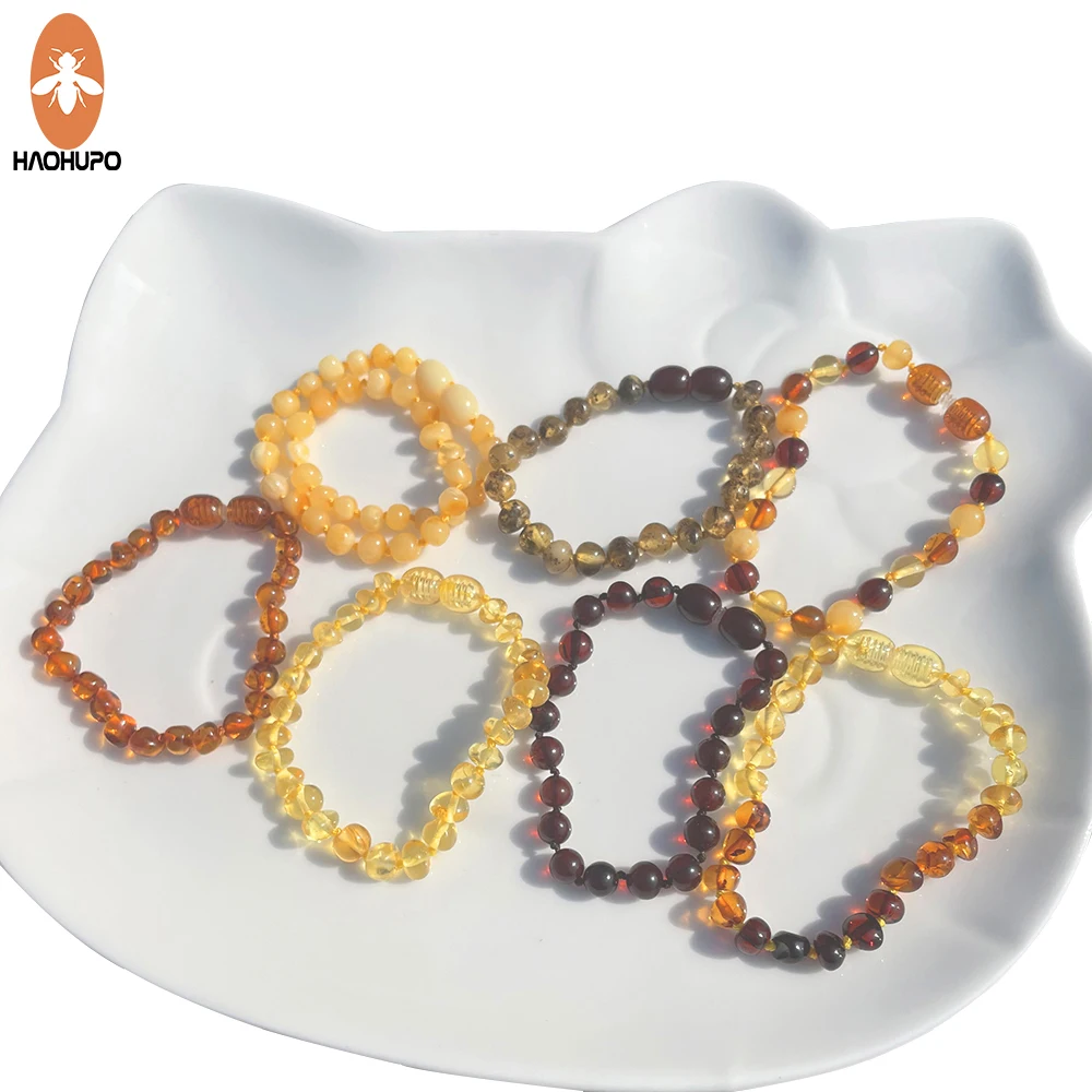 

HAOHUPO Natural Ambers Teething Bracelets Baby/Baltic Amber Bracelet 13cm-15cm Handmade Original Irregular Amber Jewelry Gifts