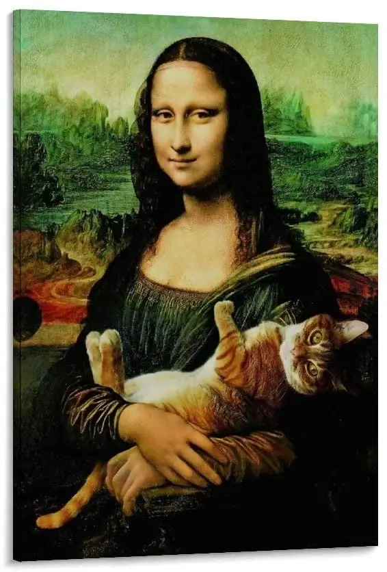 Забавный арт Мона Лиза и супер-Кот на холсте плакатов настенные картины Печать