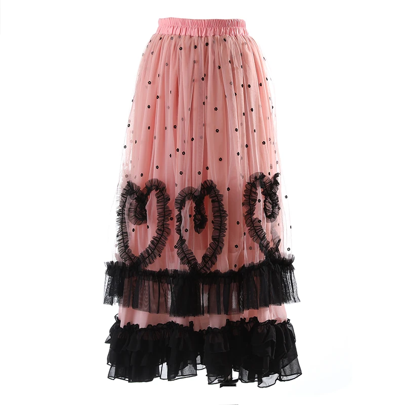 

2021 дизайнерская модная летняя юбка, Женская сетчатая кружевная Лоскутная юбка с цветочным принтом, высокая талия, эластичная талия, плиссир...
