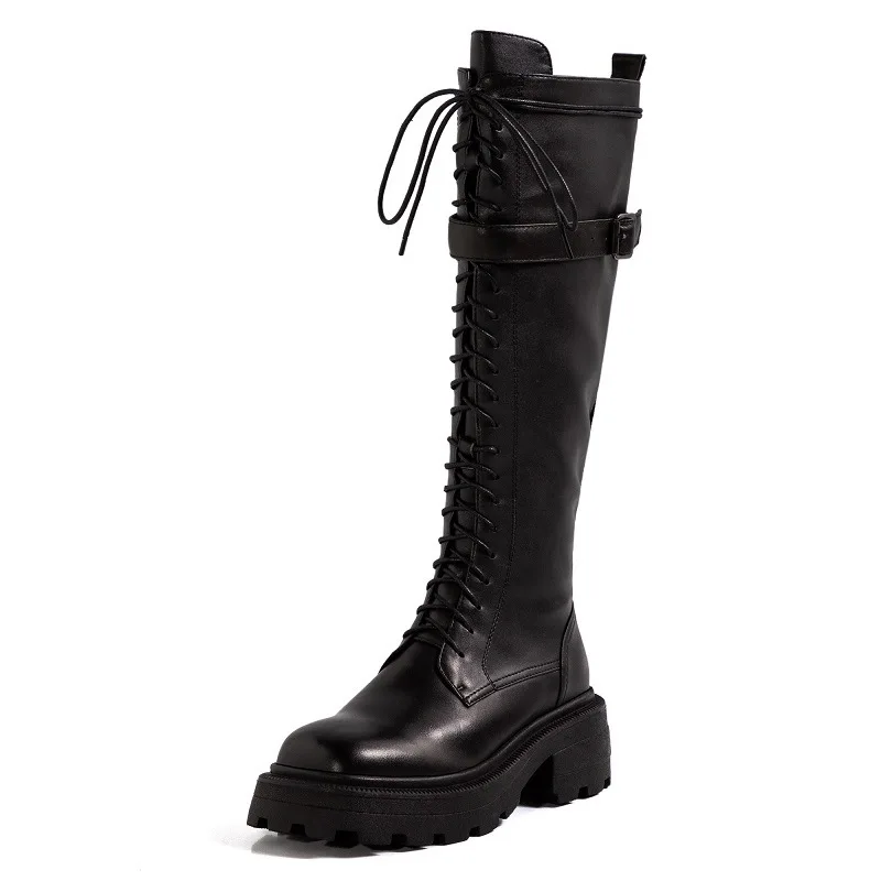 

Autumn and Winter Shoe for Women Fashion Belt Buckle Decoration Knight Boots Boots No More than Knee Martin Boots With Straps