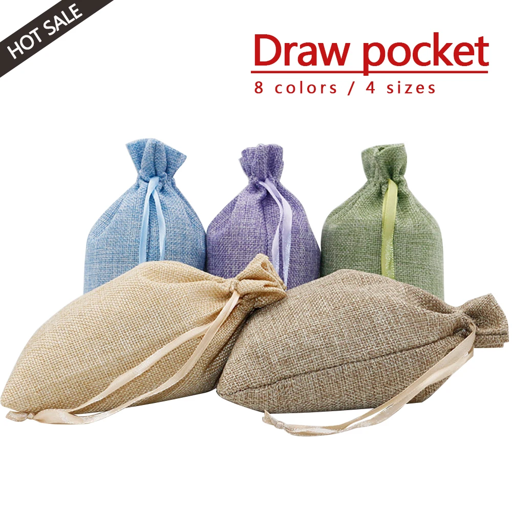 1 шт. джутовый пеньковый карман с белым рисунком тканевые пакеты для хранения