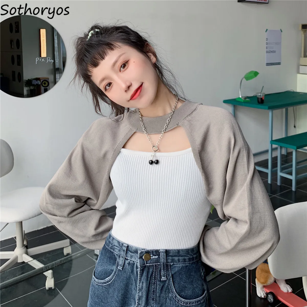 

Cropped Shrugs Women O-neck Sweaters Loose Spring Sexy Baggy Bolero Solid Simple Slouchy Knitwear Shawl Chic Female Knitting Ins