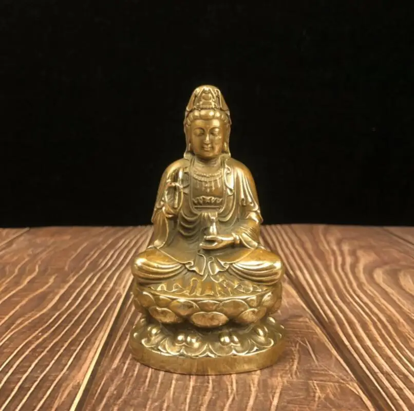 

Archaize brass sit lotus Guanyin bodhisattva Buddha small crafts statue
