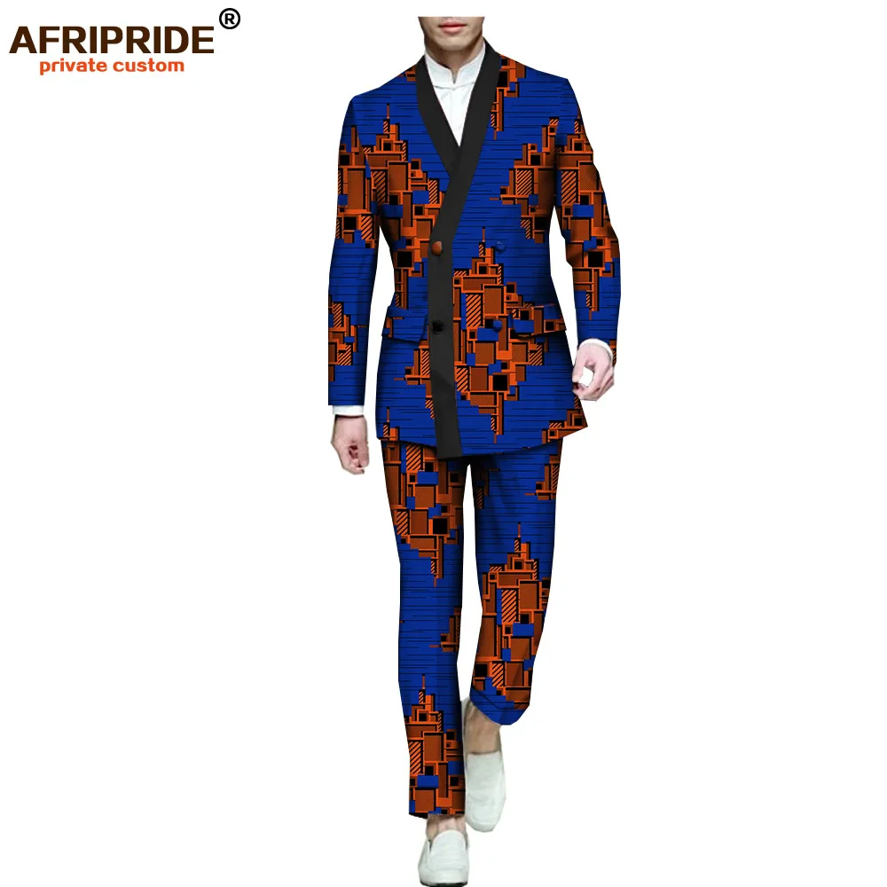 Африканский принт официальный костюм для мужчин AFRIPRIDE полный рукав однобортный пиджак+ брюки длиной до щиколотки костюм тонкий стиль A731607 - Цвет: 518-12