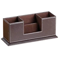 pu leather desk organizer and pen holder with 4 compartment pencil organizer for deskoffice supplies desktop