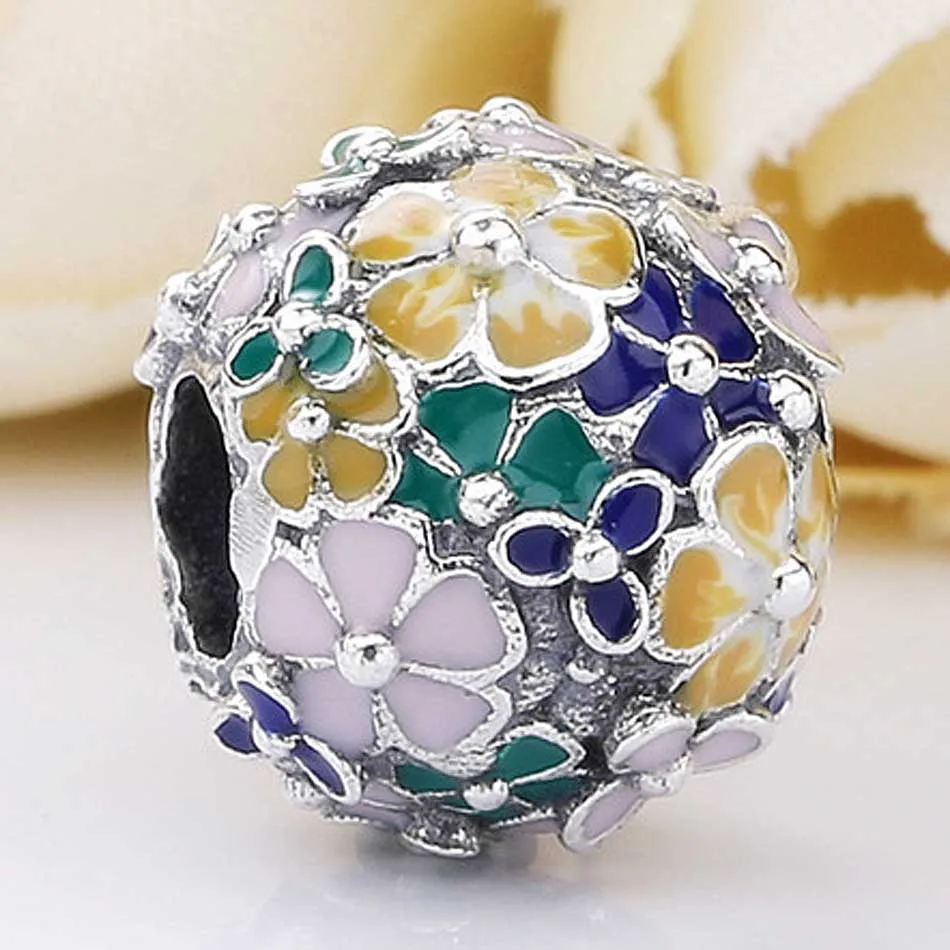 

New 925 Sterling Silver Charm Mix Enamel Classic Flower Arrangement Bead Fit Original Fashion Bracelet Necklace DIY Jewelry