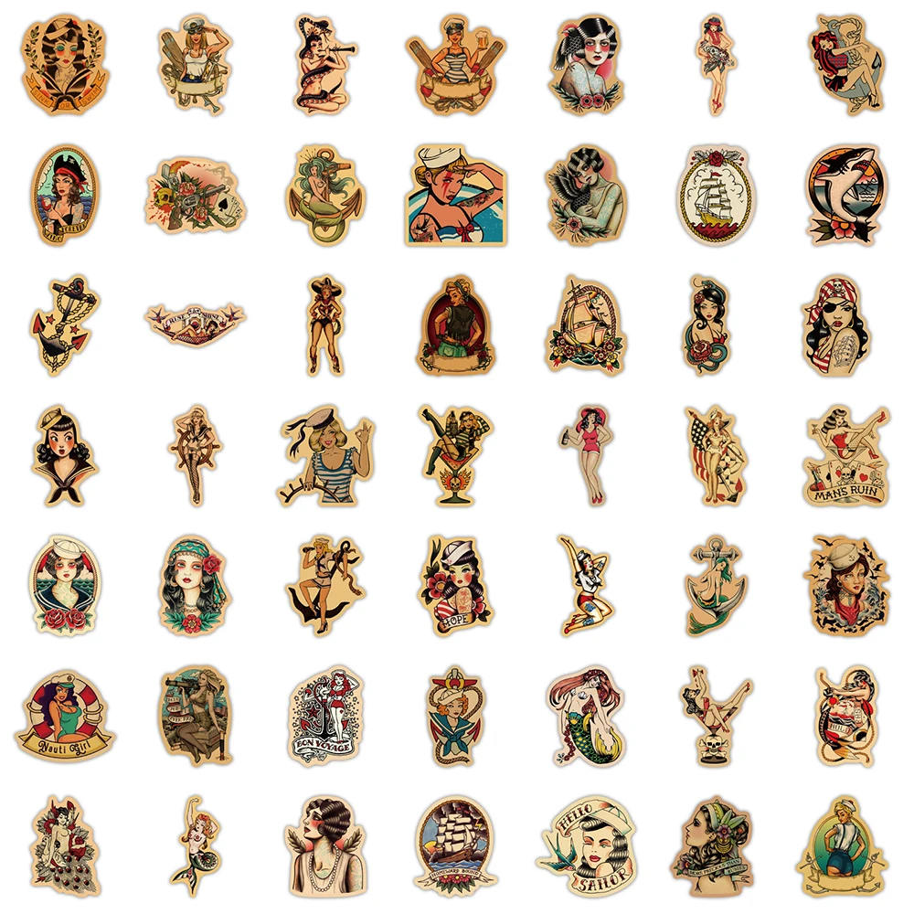 1050100pcs classic retro sexy girl graffiti stickers skateboard luggage laptop guitar bike phone cool sticker decal kid toy free global shipping
