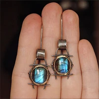vintage geometric moonstone earrings for women gift classic ancient silver color drop earrings party jewelry 2020 hot sale