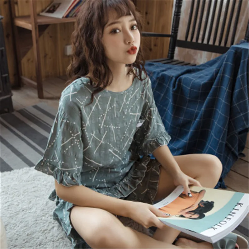 Daeyard/комплект хлопковых пижам с круглым вырезом и шортами Комплект из 2 предметов