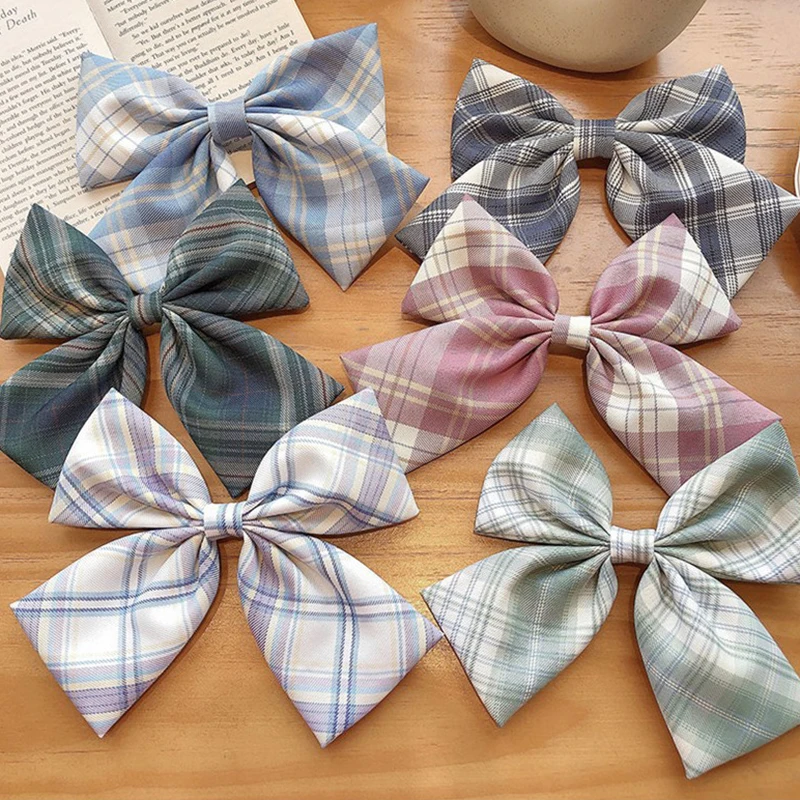 

bow clip Big headdress satin plaid hairpin Korea ins net red JK back head girl super fairy hair accessories