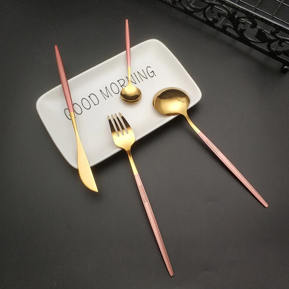 Горячая Распродажа столовые приборы из нержавеющей стали розовые кухонные