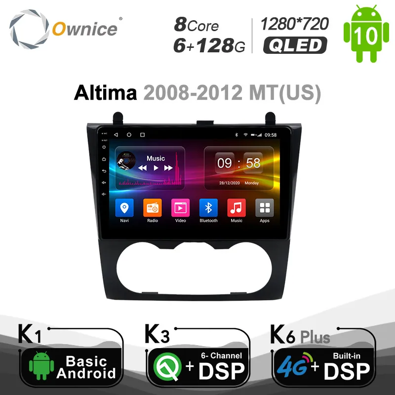 Автомобильный 2 Din радиоплеер 6G + 128G Ownice Android 10 0 GPS для Nissan Teana altima 2008 2012 4G LTE1280 * 720 DSP