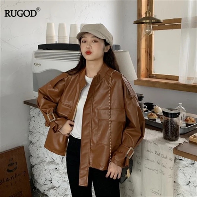 RUGOD 2019 новая осенне зимняя женская кожаная куртка Асимметричная стильная