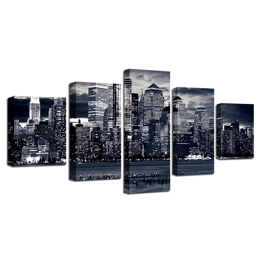 

Frame HD Prints Modern Artwork Decor Wall 5 Pieces City High-Rise Buildings Scenery Paintings Art Canvas Pictures Modular Poster