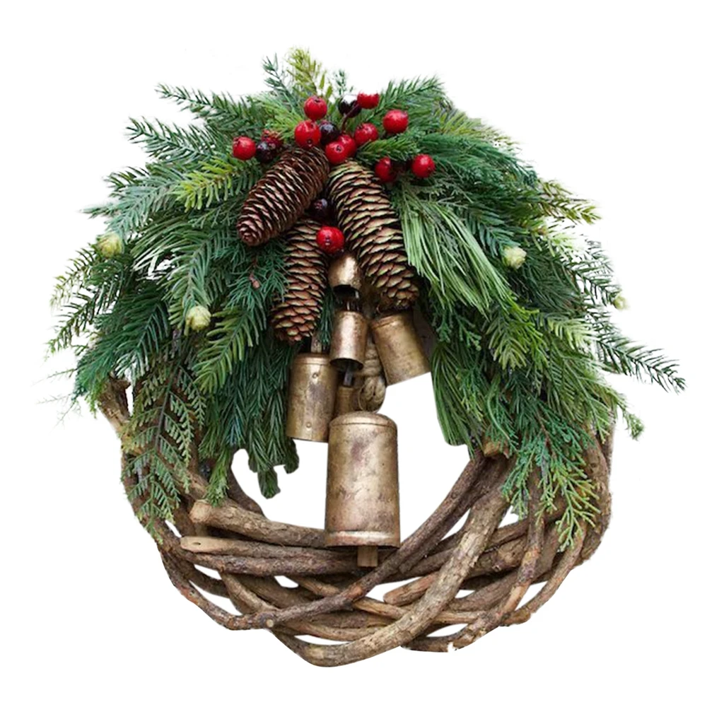 

30CM Christmas Wreath Ring Decorations Door Wreaths Red Pine Cones Dried Flowers Garland Handmade Xmas Home Decoration