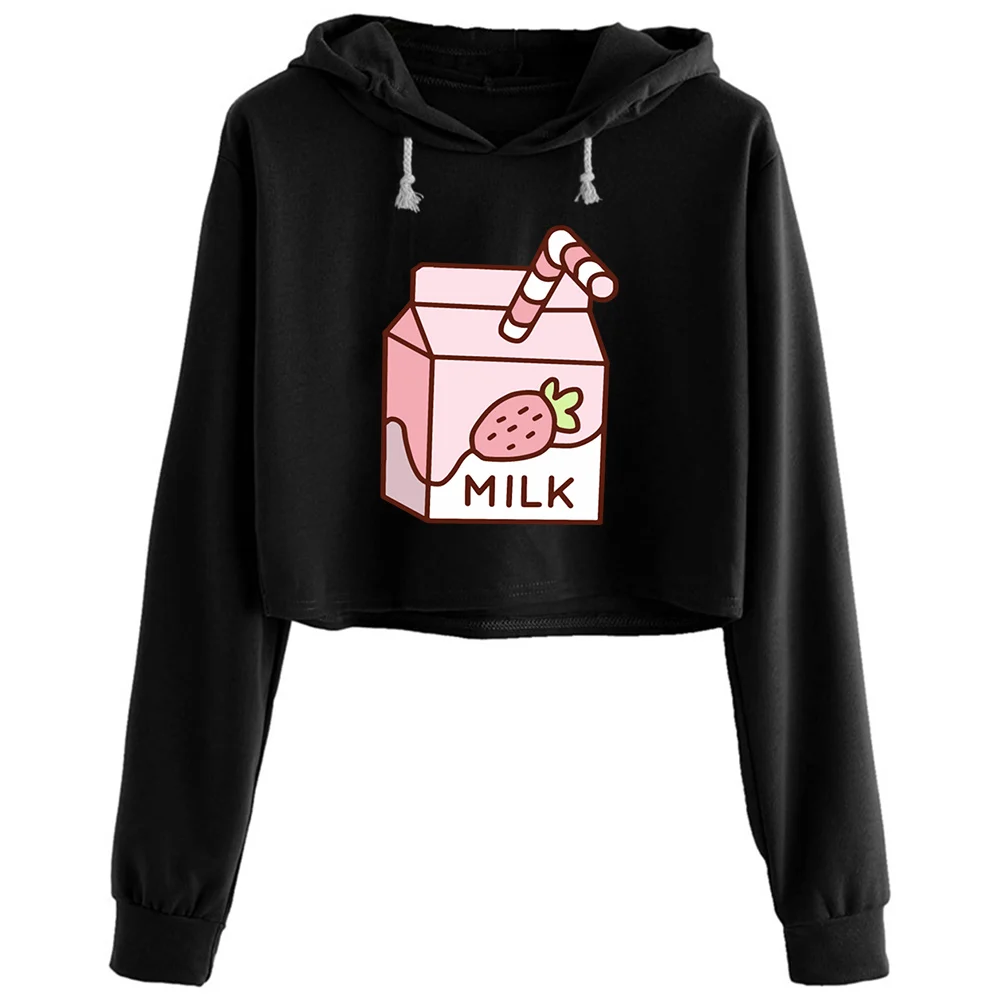 

Yesstyle Strawberry Milk Crop Hoodies Women Emo Aesthetic Kpop Korean Pullover For Girls