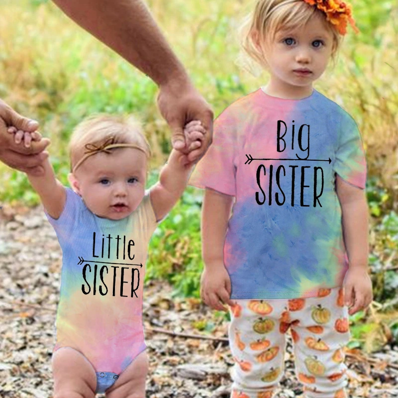 

Big /little Sister Family Matching Clothes Tie Dye Short Sleeve Summer Travel Vacation Kids T Shirt Baby Bodysuit Jumpsuit Tops